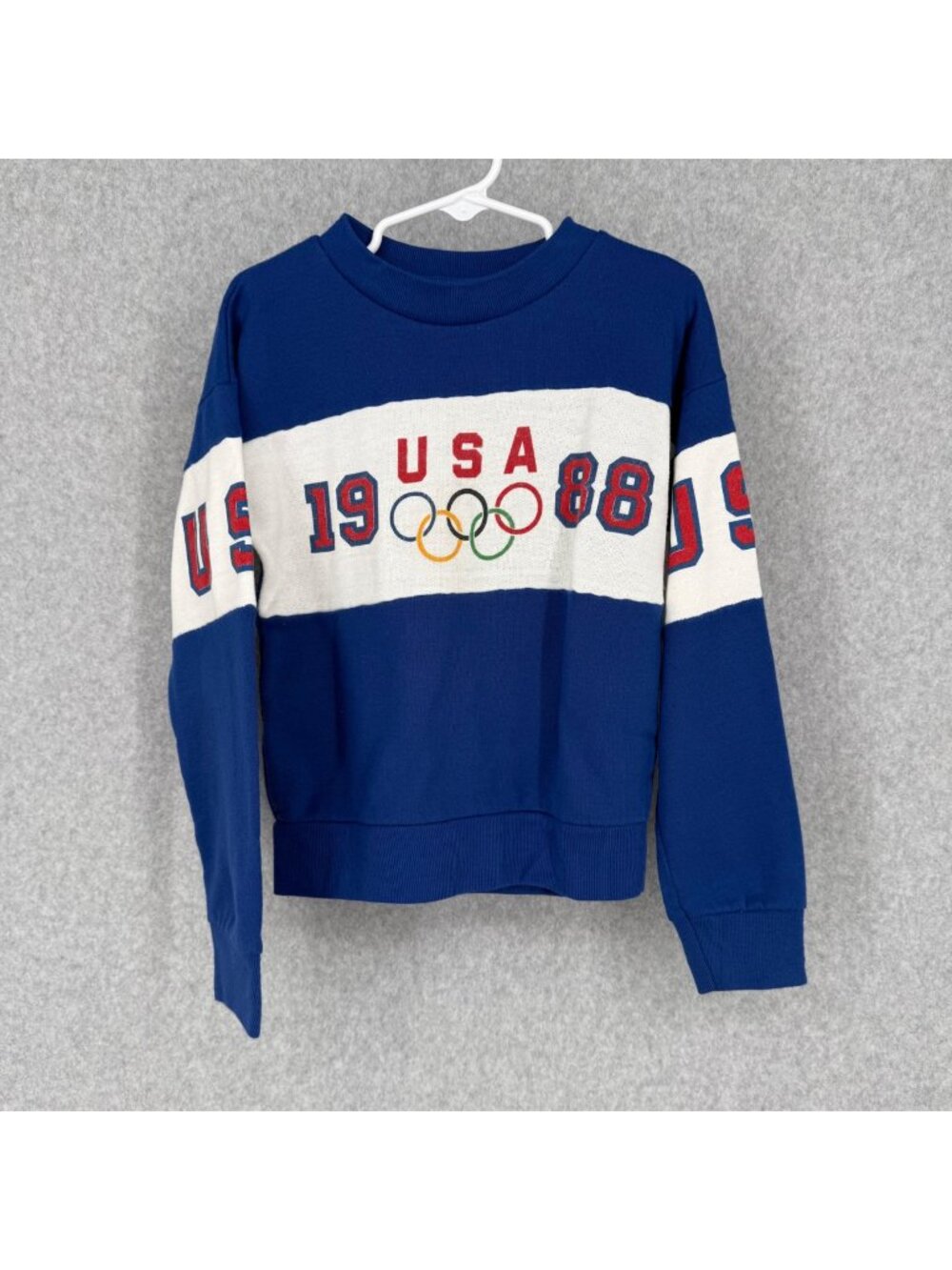 Vintage Kids 1988 USA Olympics Colorblock Crewneck Sweatshirt Size 7 Blue White